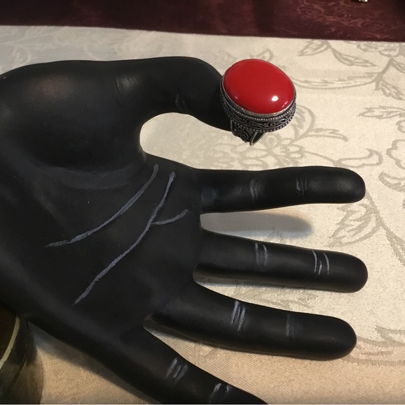 925Silver Red Jade, Semi Precious Large Stone Ring/ Size 8/NWOT - Picture 3 of 7